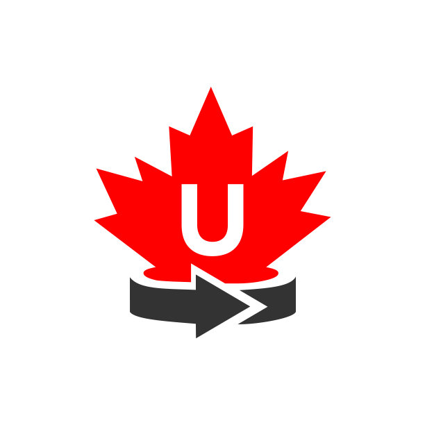 基于字母U模板的加拿大枫叶标志设计。红枫加拿大标志与U字母向量图片下载