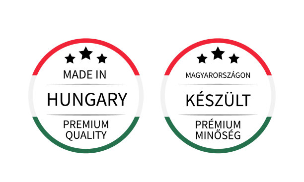 在匈牙利制造的英语和匈牙利语言的圆形标签。质量标记矢量图标。完美的标志设计，标签，徽章，贴纸，徽章，产品包装图片下载