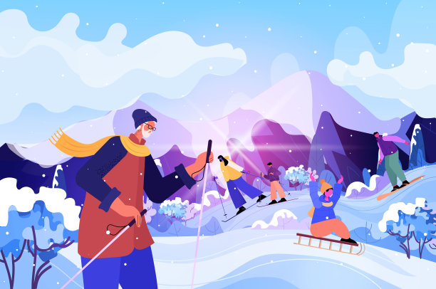 人们滑雪，滑雪板，男人，妇女和儿童做冬季活动，圣诞节，新年假期庆祝图片下载