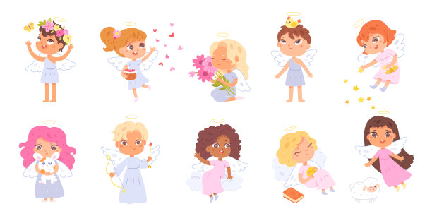 可爱的小天使集，滑稽的小天使在天空飞翔，丘比特拿着弓箭图片下载