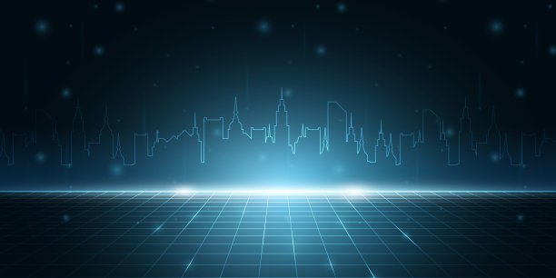 矢量夜晚城市景观霓虹灯。数字城市的网络与通信。素材图片