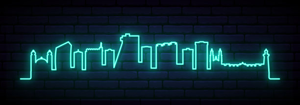 阿卡普尔科的蓝色霓虹天际线。明亮的阿卡普尔科市长旗。矢量插图。图片下载