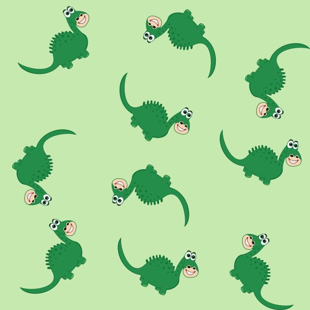 打印图案与绿色恐龙和大微笑在绿色背景-向量图片下载