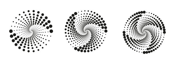 点点，点点，斑点抽象同心圆。螺旋的，旋转的，旋转的元素。圆弧线和径向线蜗壳，螺旋线。带旋转的分段圆。辐射弧行。图片下载