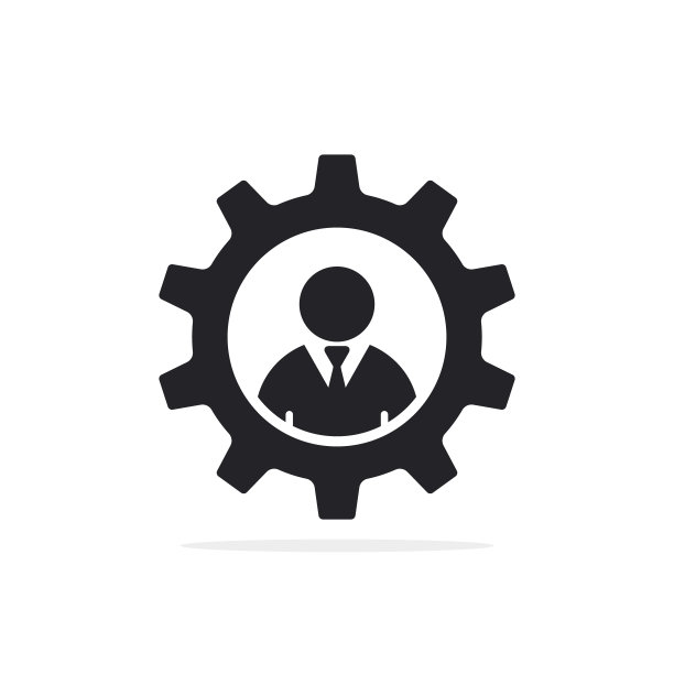 男子和齿轮图标，商人内齿轮矢量符号图片下载
