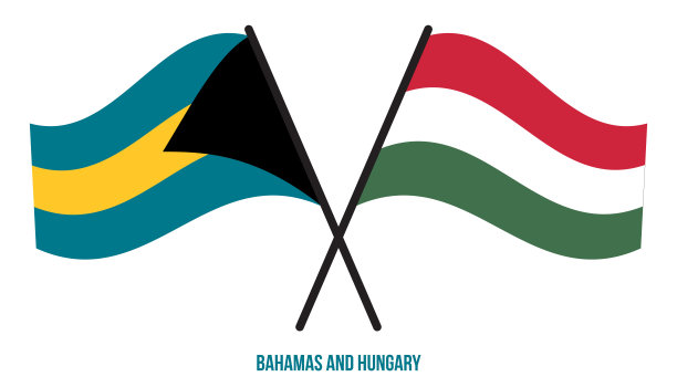 巴哈马和匈牙利国旗交叉并平摆风格。官方的比例。正确的颜色。图片下载