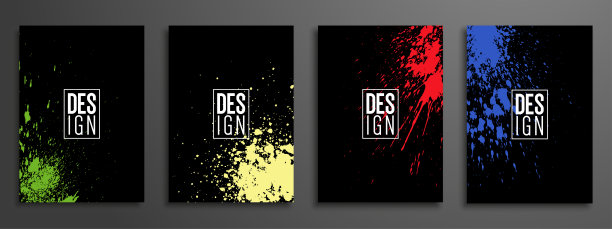 霓虹爆炸喷绘艺术封面框架设计。装饰彩色飞溅喷纹理黑色背景。时髦的创意模板向量封面报告目录小册子传单海报横幅图片下载