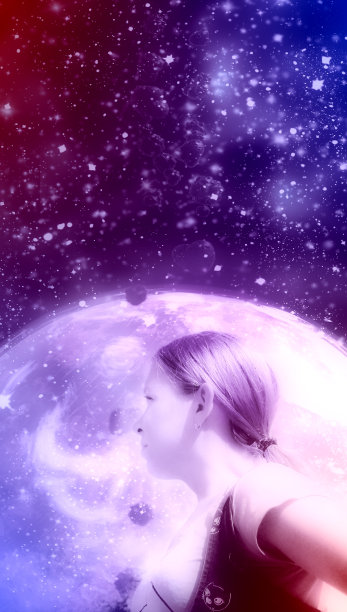 天空布满星星的年轻女子肖像图片下载