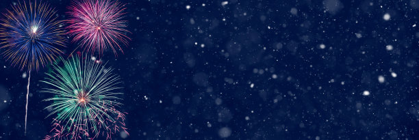 烟花以抽象的雪景为背景，派对概念与广告空间结合。三维演示图片下载