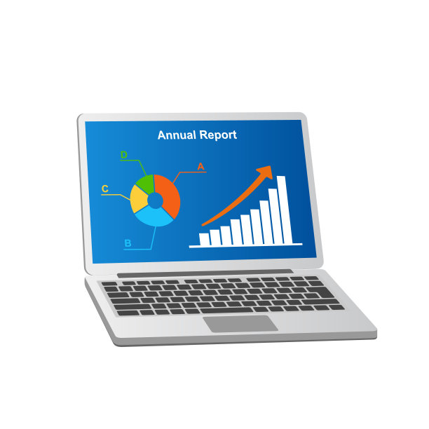 在笔记本电脑屏幕上的年度报告。图片下载