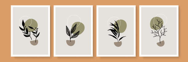 植物墙艺术设置大地色调波西米亚树叶图片下载