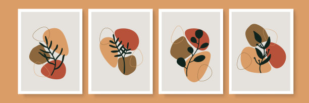 植物墙艺术设置大地色调波西米亚树叶图片下载