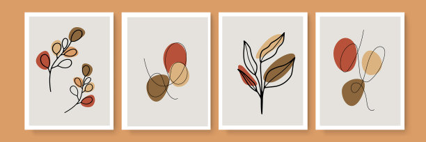 植物墙艺术设置大地色调波西米亚树叶图片下载