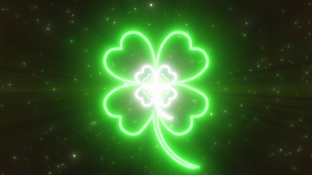 四叶三叶草形状圣帕特里克节抽象霓虹灯隧道-抽象背景纹理图片下载