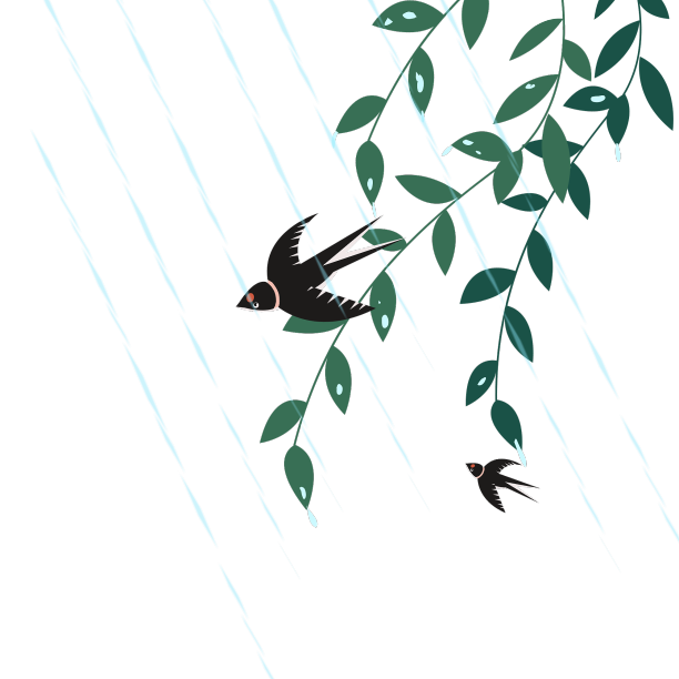 卡通雨水绿色树叶图片下载