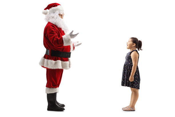 惊讶的女孩看着圣诞老人图片下载