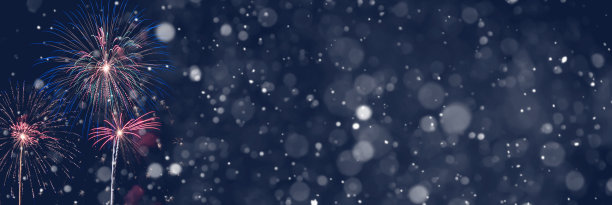 烟花以抽象的雪景为背景，派对概念与广告空间结合。三维演示图片下载