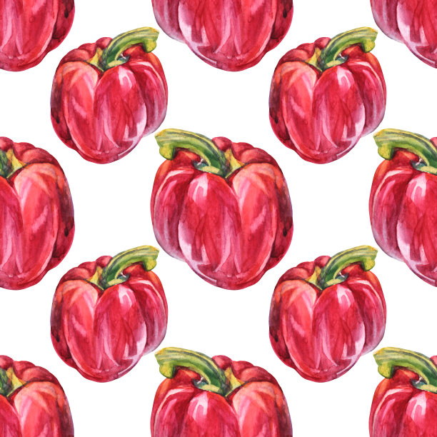 无缝图案水彩红灯笼椒在白色的背景。手绘甜点蔬菜烹饪书菜单。剪纸艺术创意辣辣椒为咖啡馆壁纸包装速写本图片下载