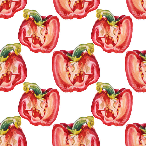 无缝图案水彩红灯笼椒在白色的背景。手绘甜食蔬菜烹饪书菜单。剪纸艺术创意辣辣椒为咖啡馆壁纸包装速写本卡图片下载