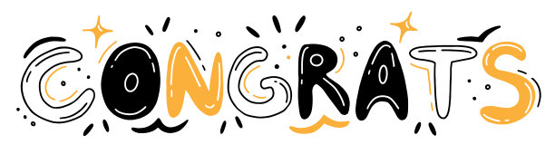 祝贺手画可爱的涂鸦风格的字母。祝贺文字说明孤立的白色背景。图片下载