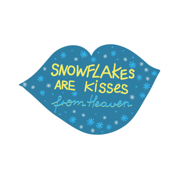 大吻幽默短语雪花是来自天堂的吻在白色的背景。可爱的设计元素在手画风格剪贴簿，卡片，日记，可打印。图片下载