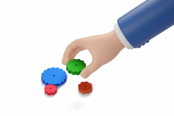 卡通手在它的位置上放了一个齿轮。指导的概念。3 d演示。图片下载