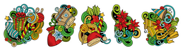 新年卡通矢量涂鸦设计集图片下载