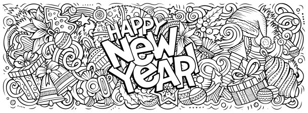 2020年涂鸦插图。新年物件及元素设计图片下载