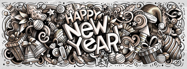 新年涂鸦插图。圣诞物品及元素设计图片下载