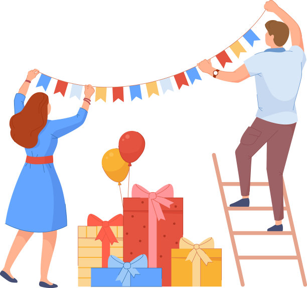 准备给生日的男人和女人挂花环图片下载