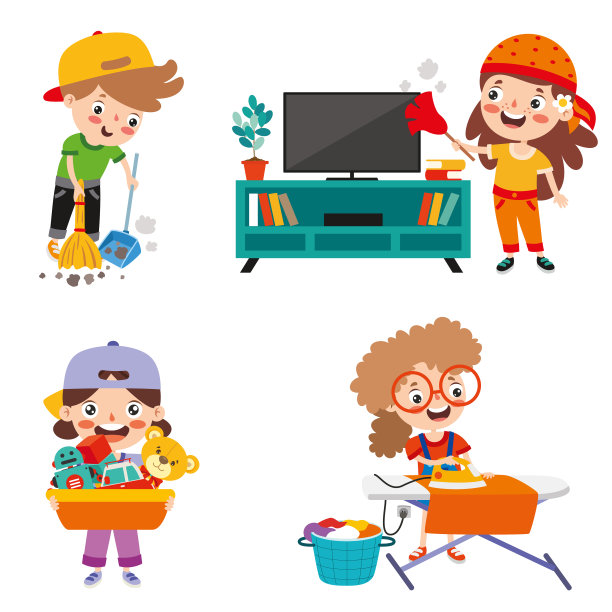 一组做各种家务的孩子图片下载