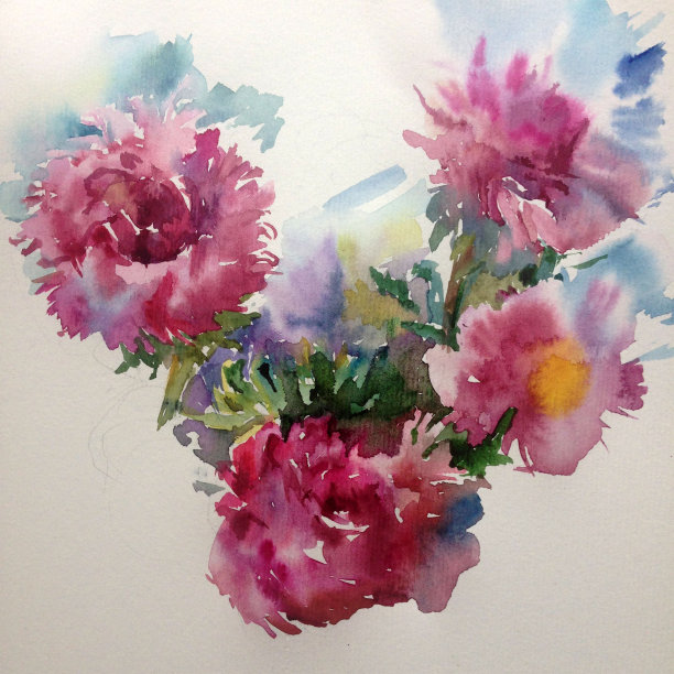 抽象鲜艳的装饰背景。花图案手工制作。美丽、温柔、浪漫的夏日紫苑花束图片下载