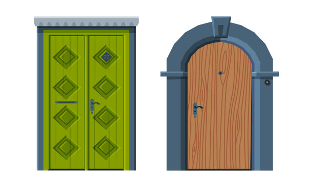 复古风格的门立面作为垂直铰链建筑入口向量集图片下载