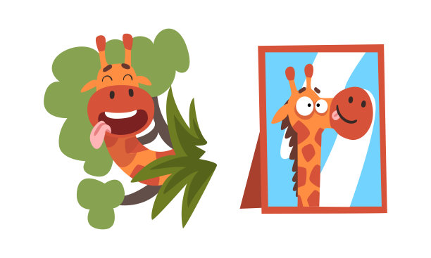 有趣的长颈鹿角色与长脖子鬼脸伸出舌头和微笑从照片向量集图片下载