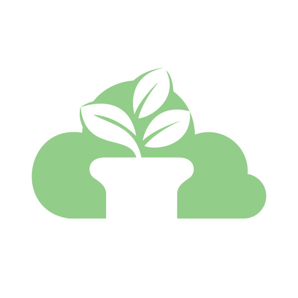 云和花盆标志设计。成长矢量标志设计模板。图片下载