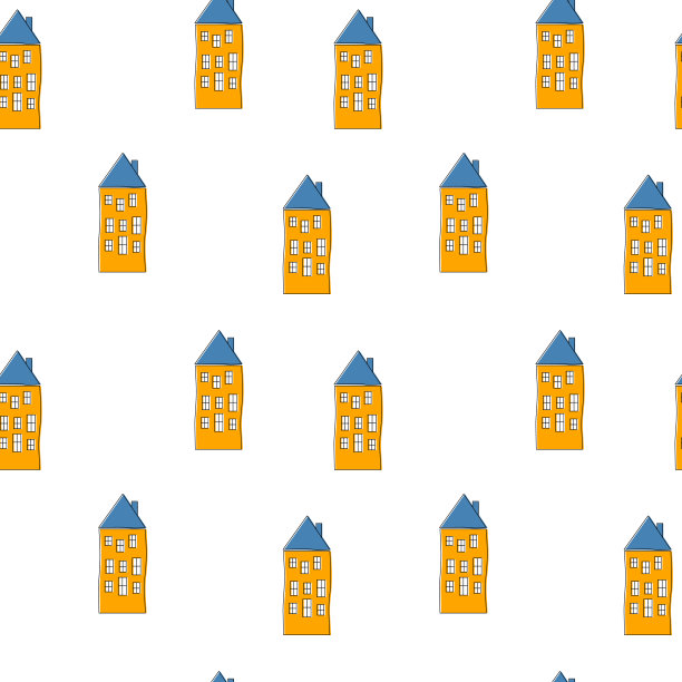 无缝矢量图案与可爱的房子。图片下载