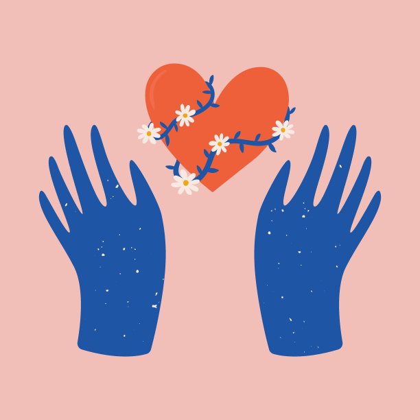 抽象的波西米亚手和心符号图片下载