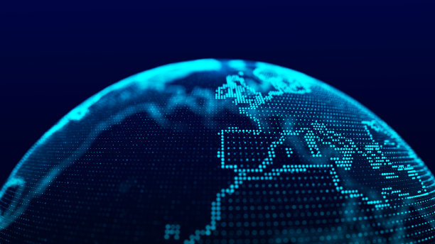 有粒子和线的虚拟行星地球。网络连接大数据。抽象的技术背景。3 d渲染。图片下载