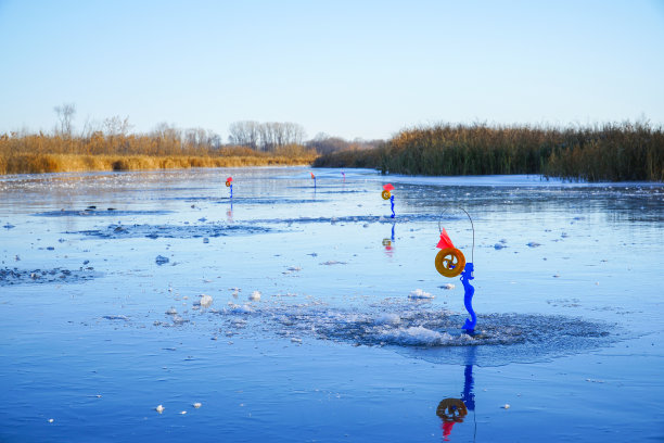 冬天钓鱼。梭鱼冬季钓具图片下载