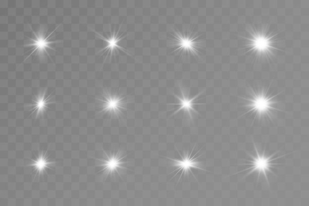 发光效果。星星在透明的背景上闪烁。矢量插图。太阳图片下载