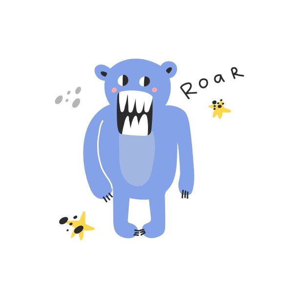 可爱的怪物。有趣的蓝色生物，小变异或外星人，幽灵般的幻想字符与文本，孩子气的收集，儿童海报，t恤打印或卡片，矢量卡通平风格孤立的插图图片下载