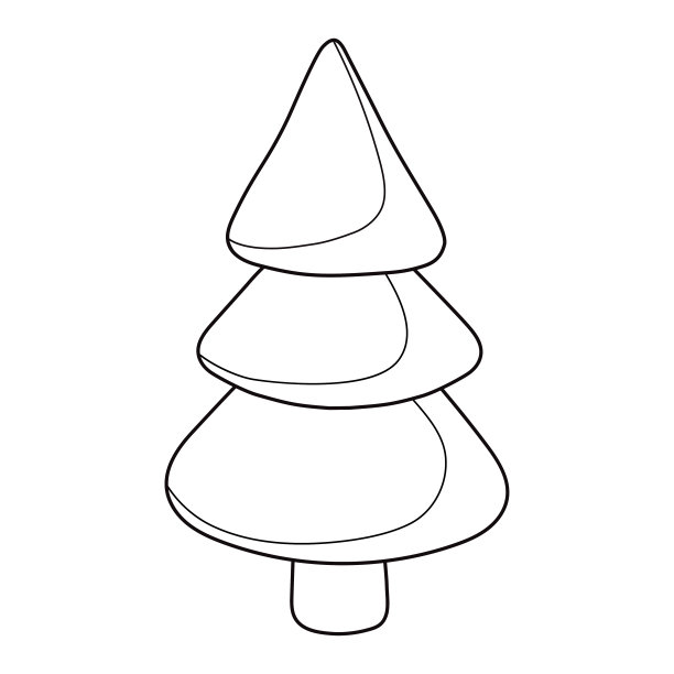 无色的卡通云杉或雪中的圣诞树。简单的例子松树或冷杉。黑白模板页的彩色书与新年树。练习表或儿童抗压力涂色页。图片下载