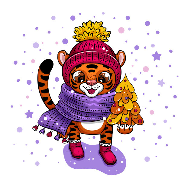 圣诞插图与削减卡通老虎图片下载