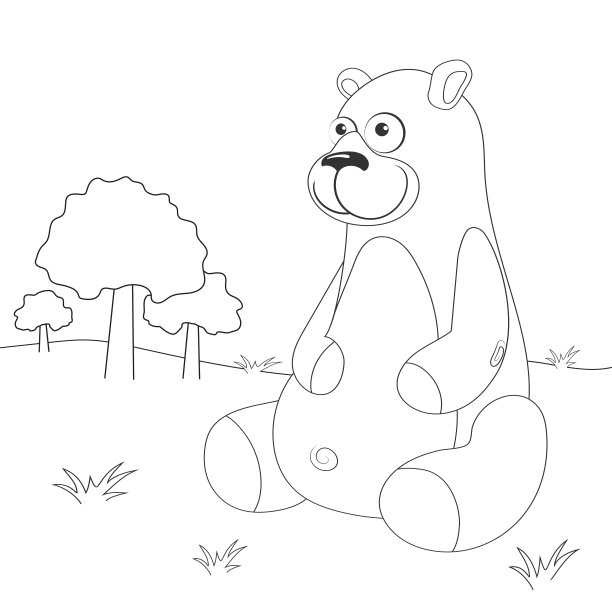 涂色页轮廓卡通熊。页为有趣的灰熊为孩子着色书。活动无色图片关于可爱的动物。儿童抗压力页面。黑白矢量插图。图片下载