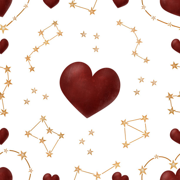 无缝图案与心，星星，星座壁纸，儿童，纺织品设计。图片下载