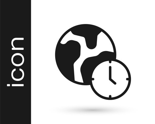 黑色世界时间图标孤立在白色背景。向量图片下载
