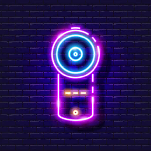摄像机视频博客霓虹灯图标。照片和视频的概念。矢量插图的一个相机标识设计，网站，装饰，网上商店。图片下载