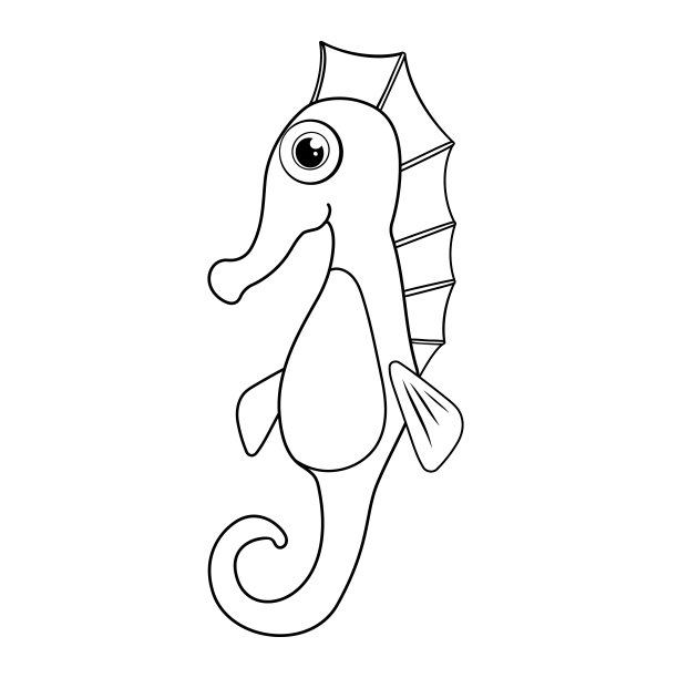 海马。无色卡通鱼。着色页面。模板页的彩色书的乐趣海鱼为孩子。水生生物。儿童练习纸或抗压力纸。大纲教育游戏。图片下载