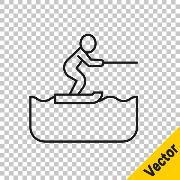 黑线滑水男子图标孤立透明的背景。向量图片下载