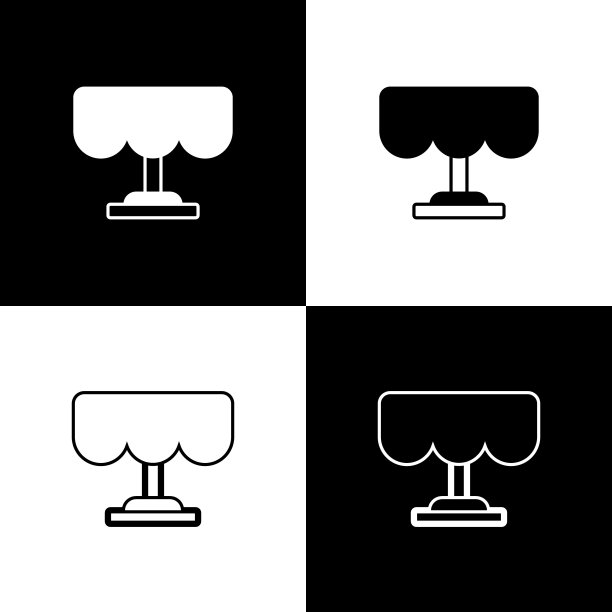 设置木桌图标孤立的黑白背景。街头咖啡馆。向量图片下载